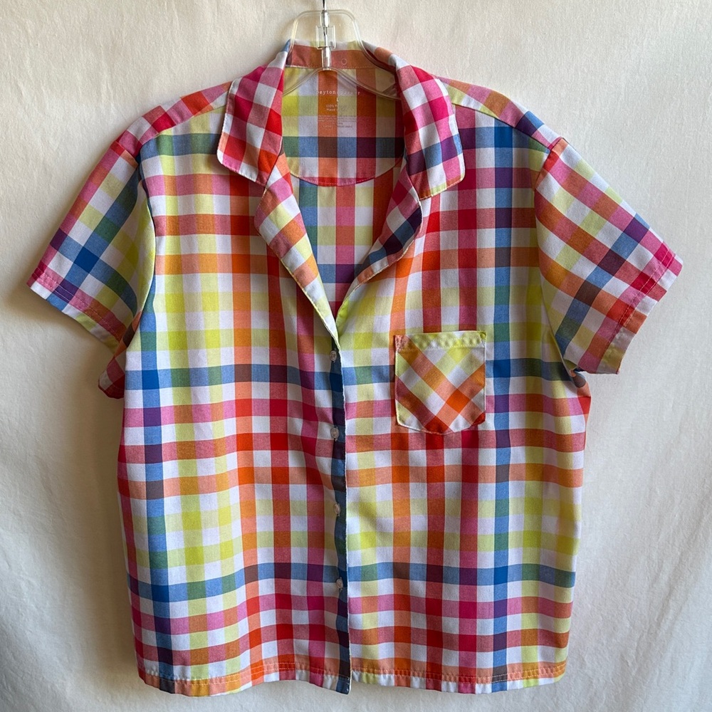 Peyton & Parker multicolor button-up short-sleeved plaid shirt, size L